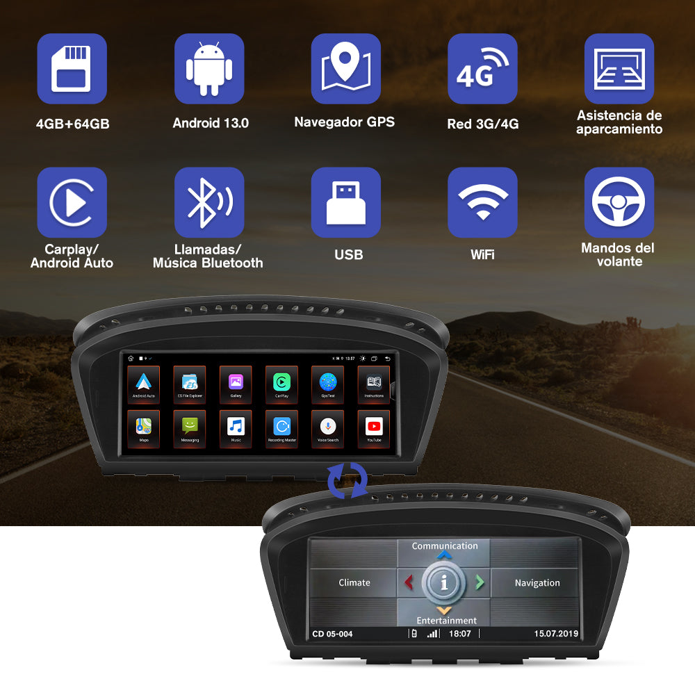 AWESAFE Android Autoradio Stereo Para BMW Serie 5 E6O/E61/E63/E64 Actualización de Radio de Pantalla Táctil con Carplay Inalámbrico Android Auto, Soporte Bluetooth WiFi Navegación GPS AWESAFE