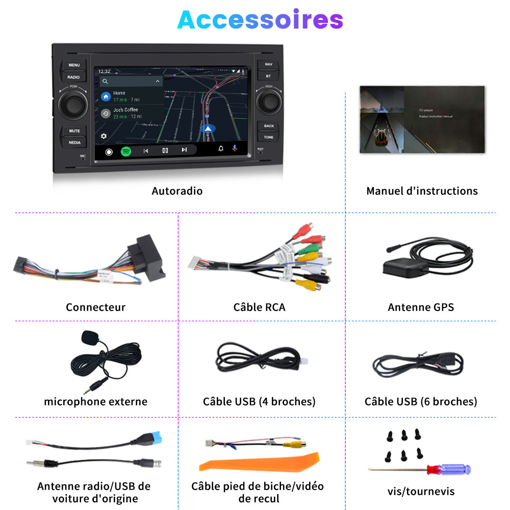 AWESAFE Autoradio Android pour Ford Focus 7 Pouces stéréo 2 Din avec Carplay Android Auto USB SD Bluetooth FM AM RDS AWESAFE SHOP