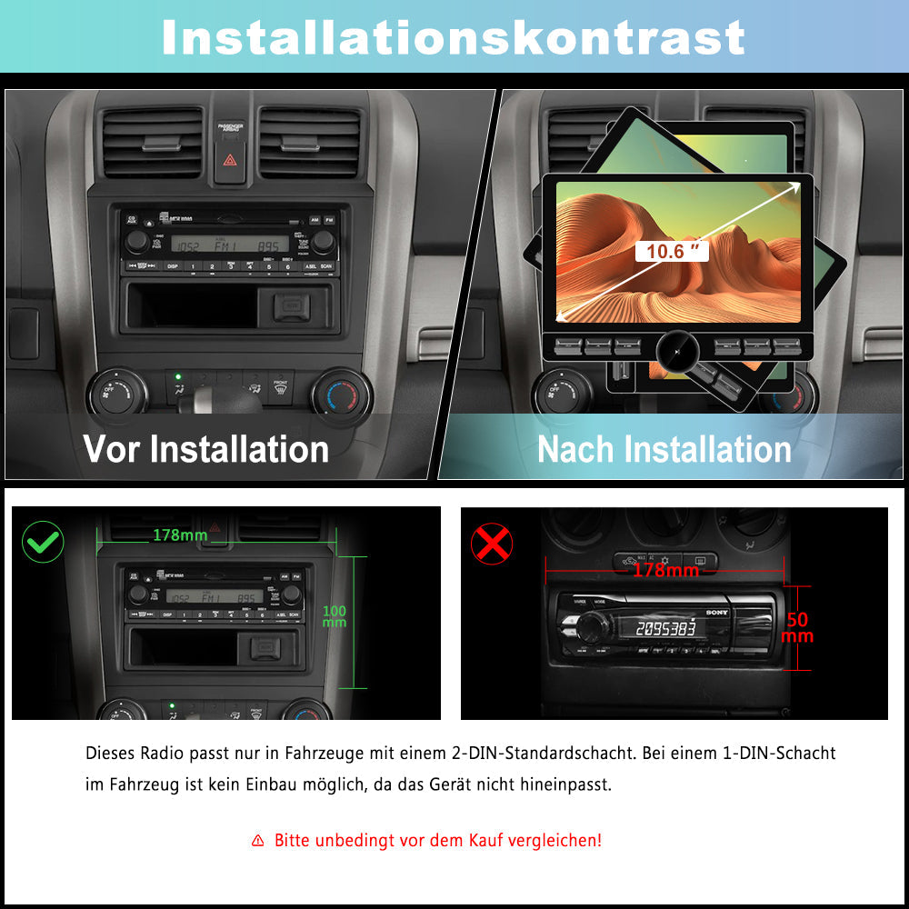 AWESAFE Android 13 2 DIN Autoradio 10,6-Zoll Touchscreen 8-Kern 4+64GB mit 4G-SIM-Steckplatz (ohne SIM-Karte), Bluetooth, WLAN, kabellos CarPlay & Android Auto AWESAFE SHOP