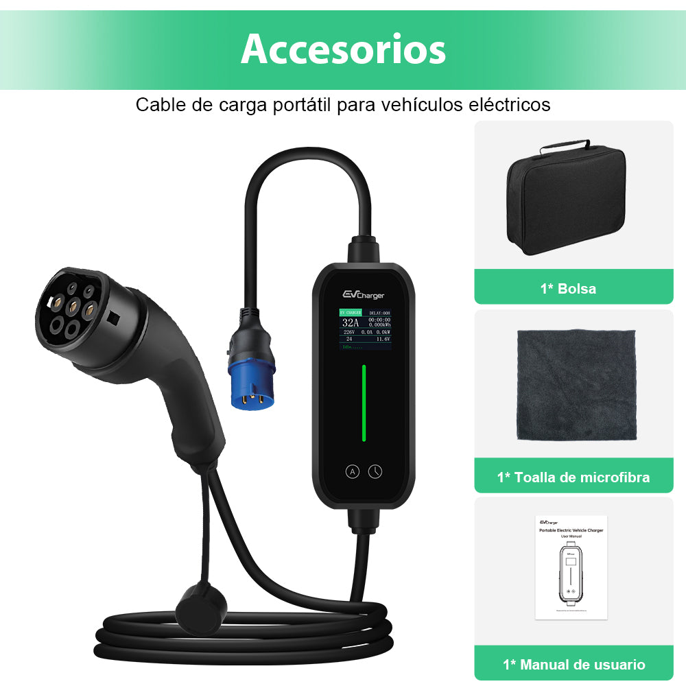 AWESAFE Chargeur Voiture Electrique Type 2 5M 7KW 6-32A IP66 with Handbag es Compatiblecon la Mayoria de Los Vehiculos Están AWESAFE