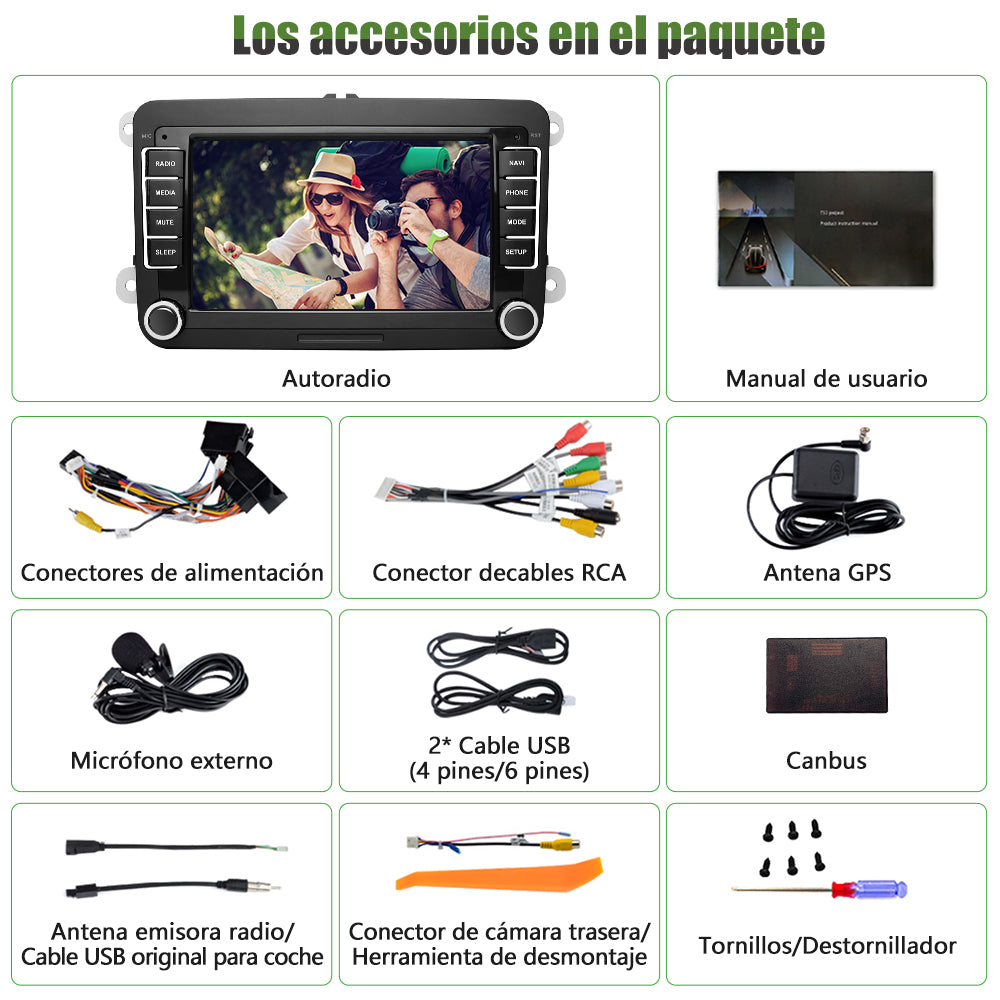 AWESAFE 2GB+64GB Radio Android 12.0 para Coche con Pantalla Bluetooth 2 DIN para VW, Autoradio 7'' con CarPlay/Android Auto para VW, Admite WiFi/GPS/RDS/USB/FM/Mandos del Volante y Cámara Trasera AWESAFE