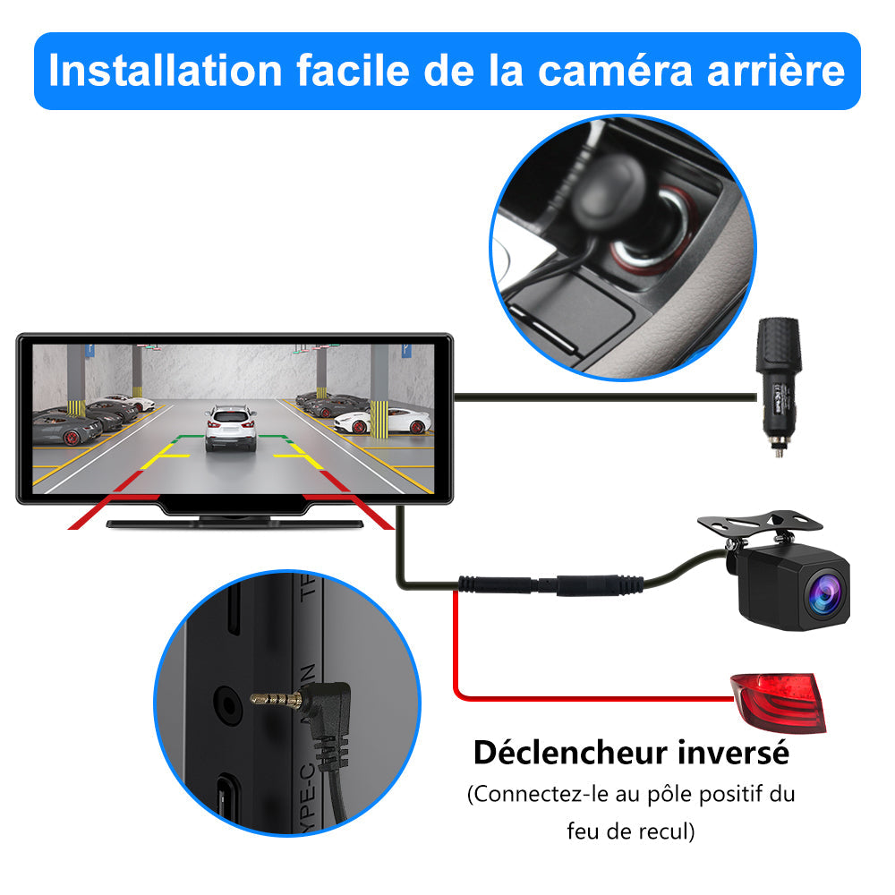 AWESAFE Autoradio Sans Fil Avec CarPlay/Android Auto, écran 10,26", Dashcam 4K Avant & 1080P Arrière, GPS, Bluetooth, FM, Assistant Vocal, Mirror Link AWESAFE