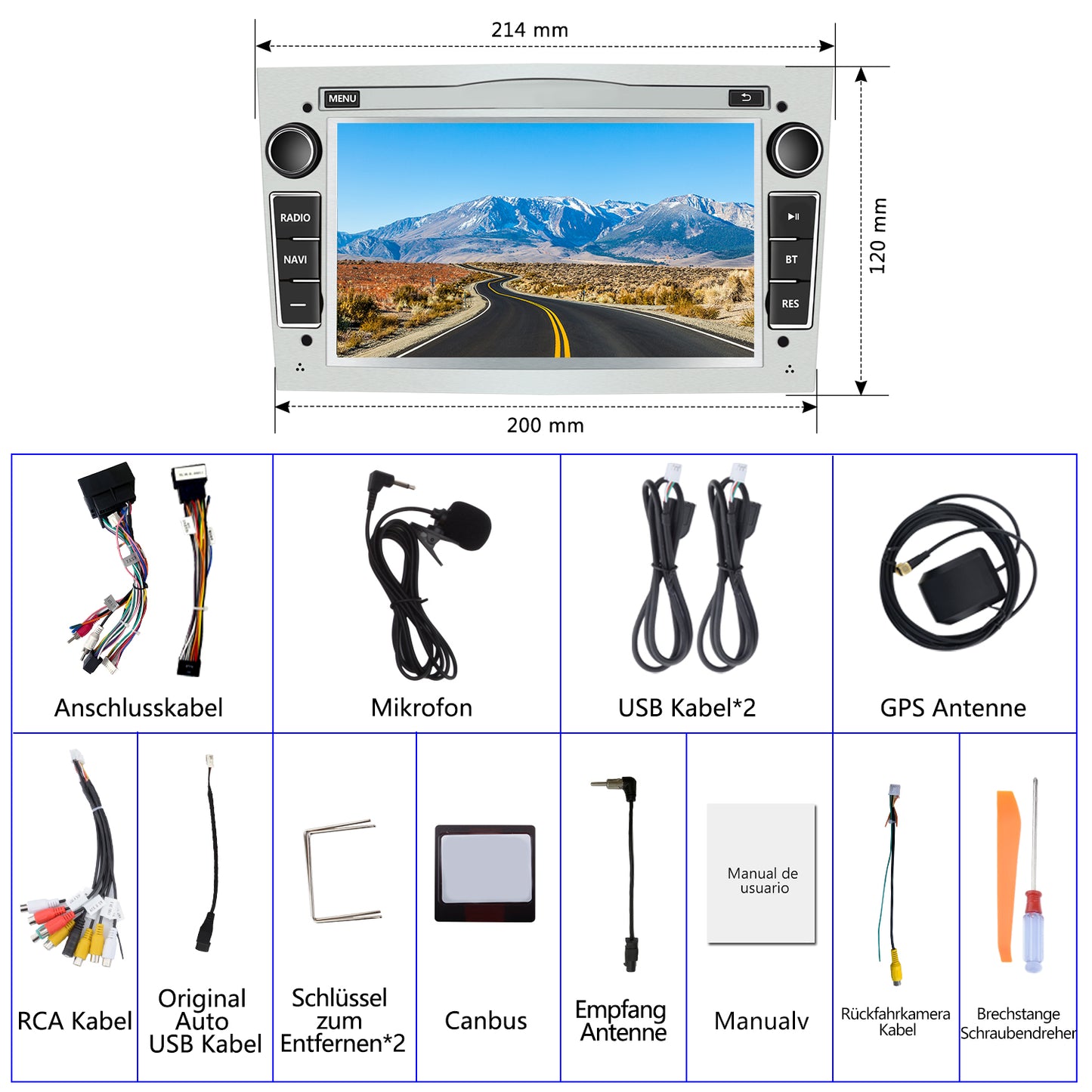 AWESAFE Android Autoradio für Opel Radio mit Navi Carplay, Bluetooth 7 Zoll Bildschirm Android 12 Radio unterstützt DAB+ WiFi Rückfahrkamera - Silber AWESAFE