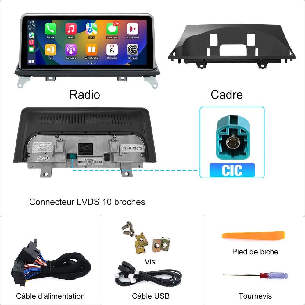AWESAFE 10.25" Android Autoradio pour BMW X5 E70 & X6 E71 CIC (2011-2013) - Bluetooth, Android Auto & Carplay sans fil + Câble USB AWESAFE