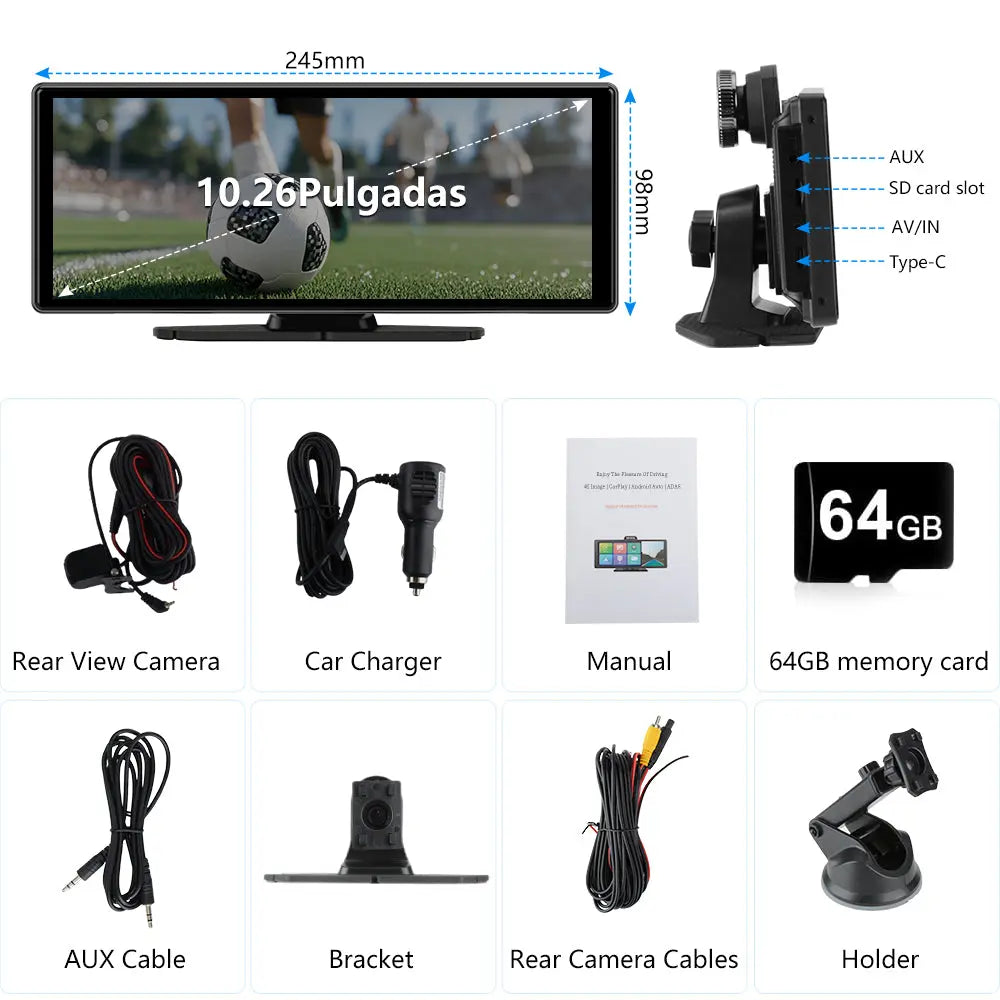 AWESAFE 10.26" Portable Car Stereo Wireless Apple CarPlay Android Auto Touch Screen with 4K Dash Cam 1080P Backup Camera AWESAFE SHOP