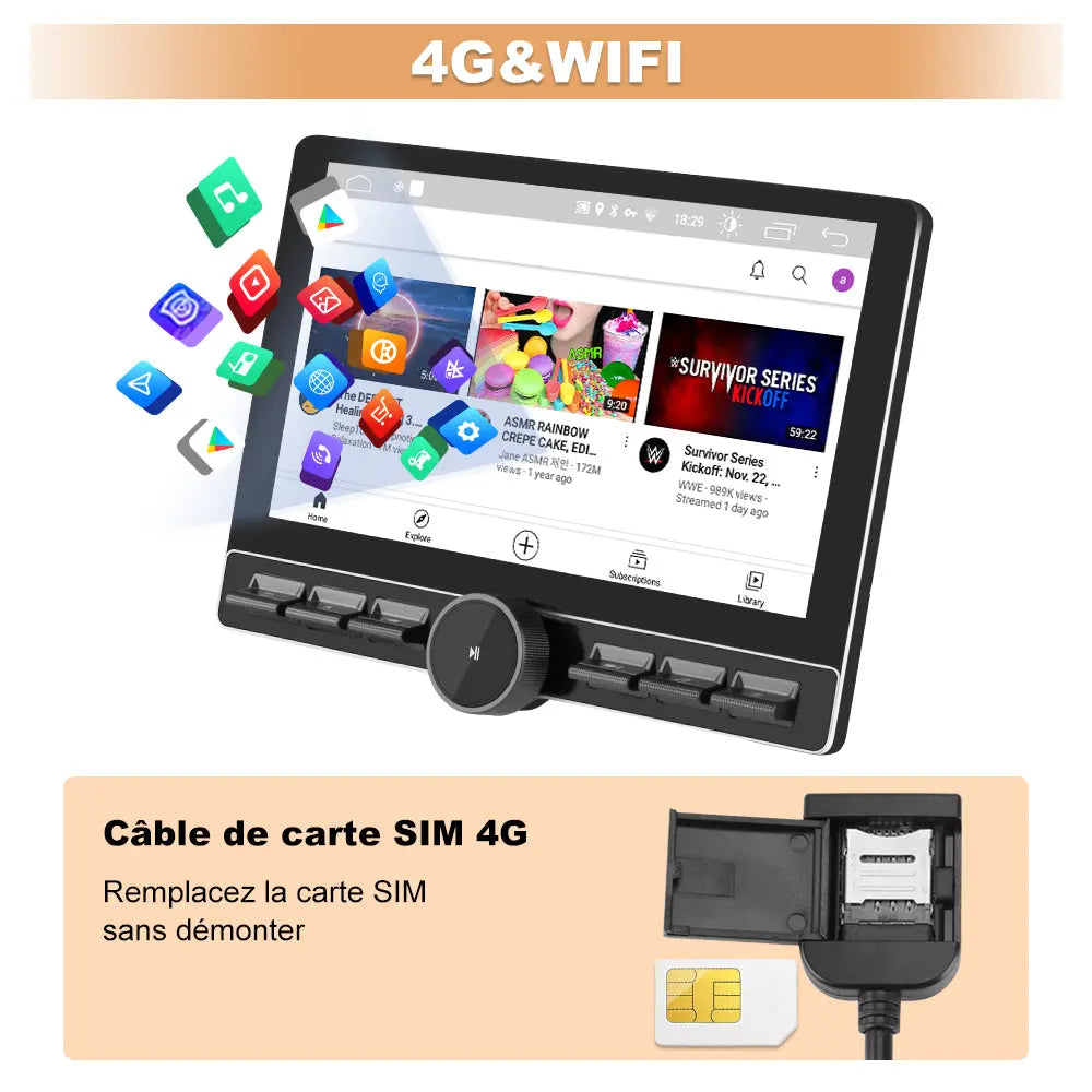 AWESAFE 2 DIN Autoradio Android 13 - Écran Tactile Orientable 10,6" 4+64GB - Bluetooth/FM/AM/WiFi/4G Universel AWESAFE
