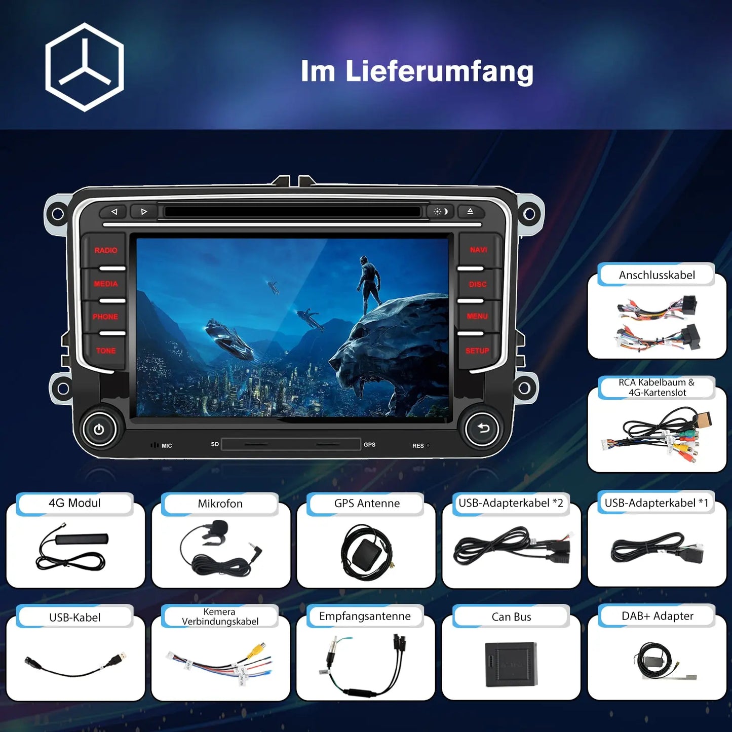 AWESAFE 2 DIN Autoradio für VW Polo Skoda Golf 5 6 Seat DAB+ Adapter,4GB+64GB mit Navi WLAN FM/AM, Apple Carplay, Android Auto, Lenkrad Strg, Android 13 Radio Touch Display 7 Zoll AWESAFE