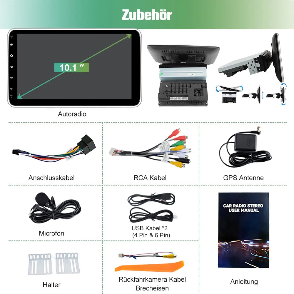 AWESAFE 2 DIN Autoradio mit Navi und Rückfahrkamer,Unterstützt DAB+,Android auto&Apple Carplay,10.1 Zoll Android 13 Radio mit 90° drehbarer Bildschirm AWESAFE