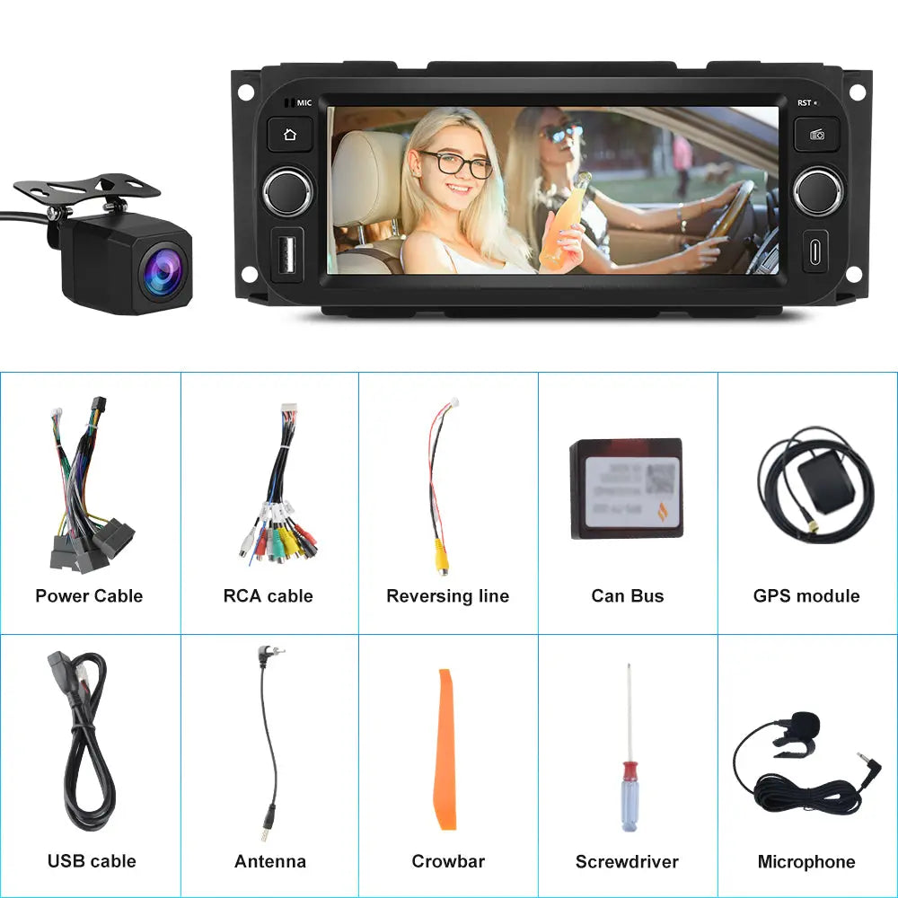 AWESAFE 2GB + 64GB Car Radio For Jeep Wrangler & Chrysler 300 & Dodye Ram, 6.86 inch Touchscreen with Bluetooth5.0/AM/FM/Wireless CarPlay Android Auto AWESAFE