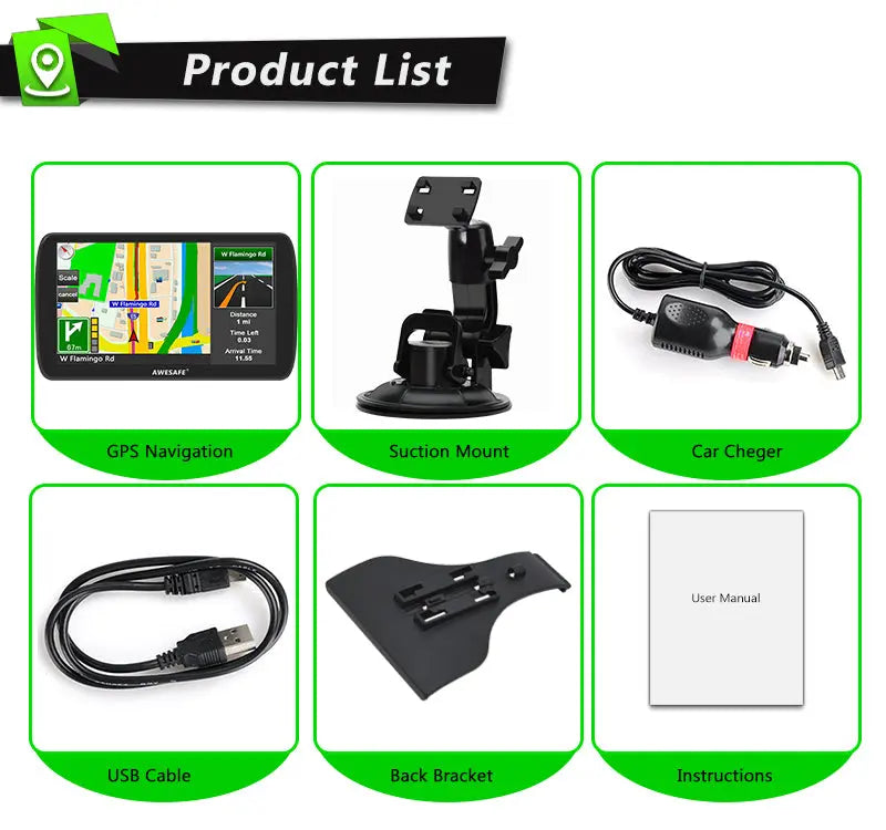 AWESAFE 9 Inch GPS Navigation with FM Radio /Speed Alerts/ Lifetime North America Maps for DC 12V&24V Car Truck RV AWESAFE