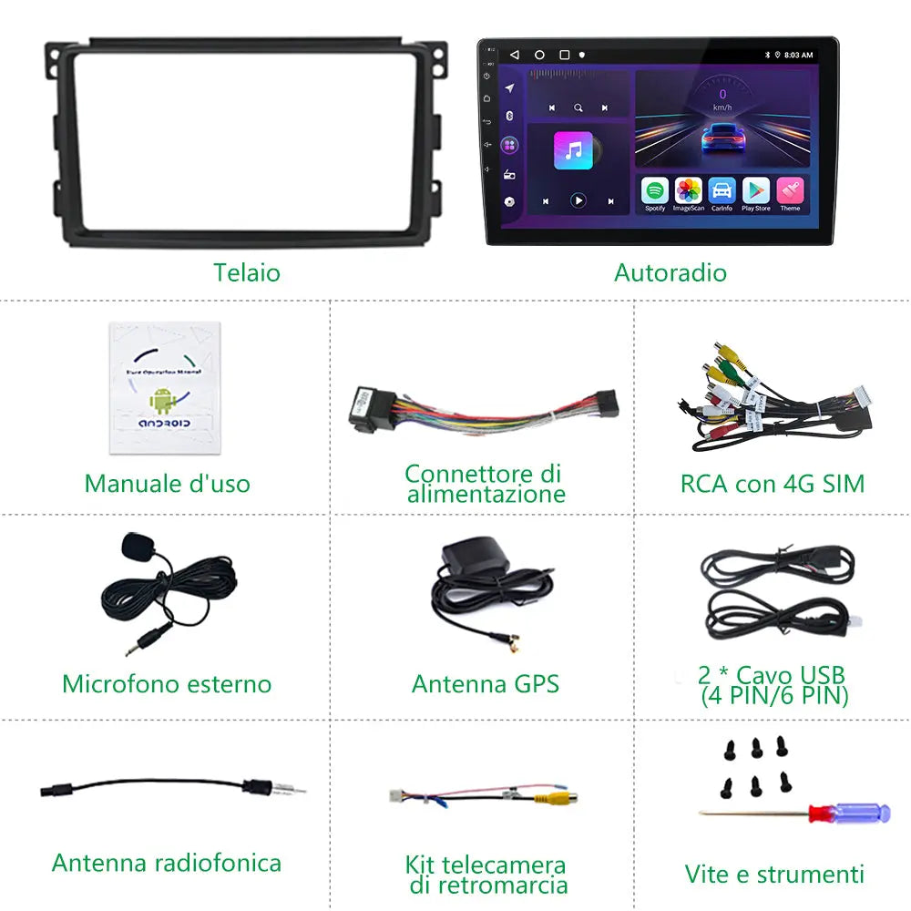AWESAFE 9 Pollici Android Autoradio (6+128GB) con Carplay Android Auto per Mercedes Benz Smart Fortwo 451 (2005-2010) Car Radio con GPS Bluetooth WIFI FM 4G SIM Comandi al Volante AWESAFE