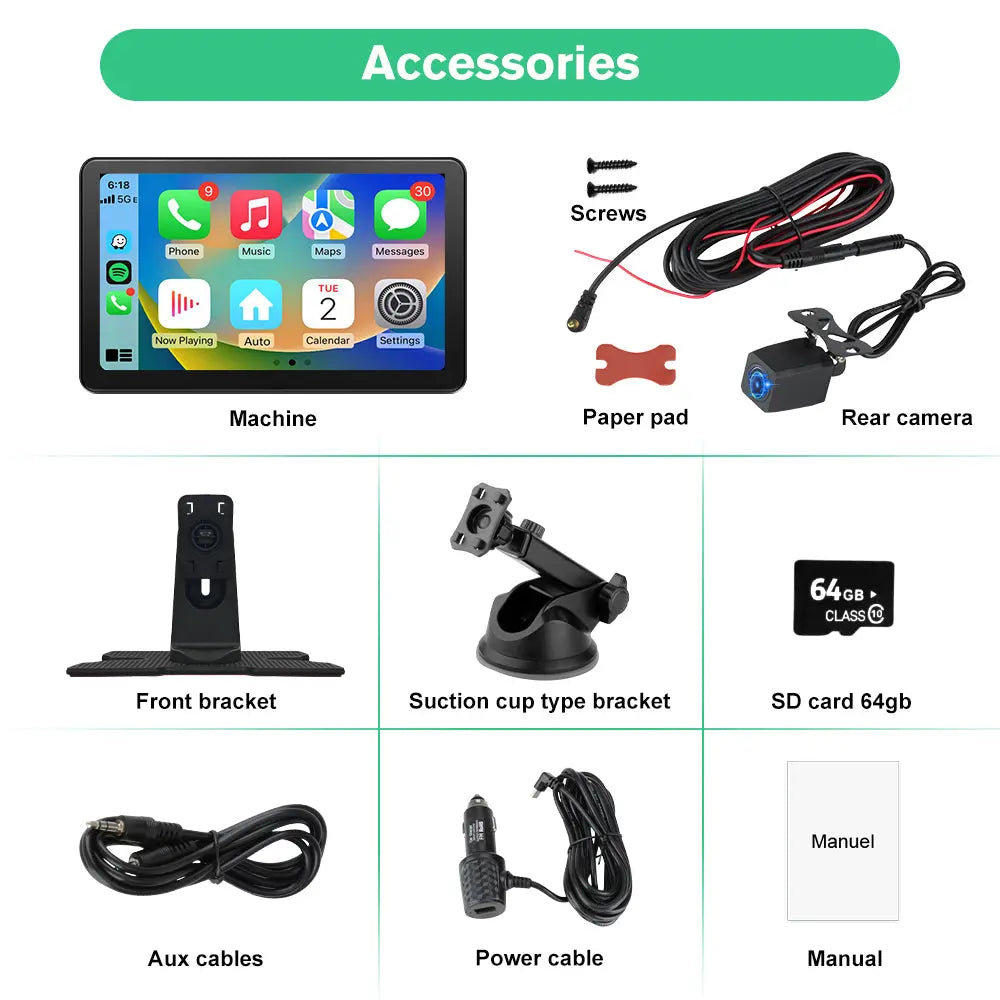 AWESAFE 9" Touch Screen Wireless Apple CarPlay & Android Auto Bluetooth with 4K Dash Cam 1080P Backup Camera AWESAFE