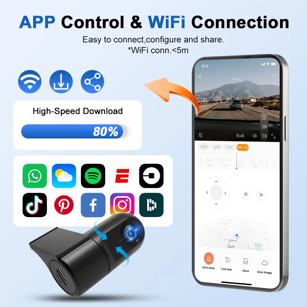 AWESAFE AHD1080P Mini Dash Cam - WiFi Car Camera with Night Vision, 24H Parking Mode, WDR, Loop Recording, G-Sensor & App | Supports 64GB | Black AWESAFE SHOP
