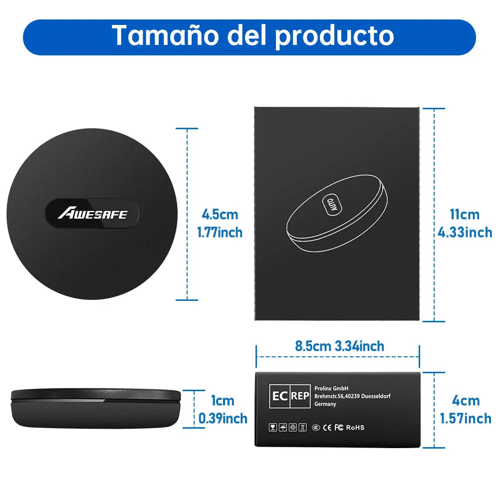 AWESAFE Adaptador Carplay Inalambrico para iPhone, para Coches Equipados con Carplay, Conexión Automática y Rápida, (Año De Producción: 2016-2023) Solo para iPhone, Bluetooth y Wifi, Negro AWESAFE