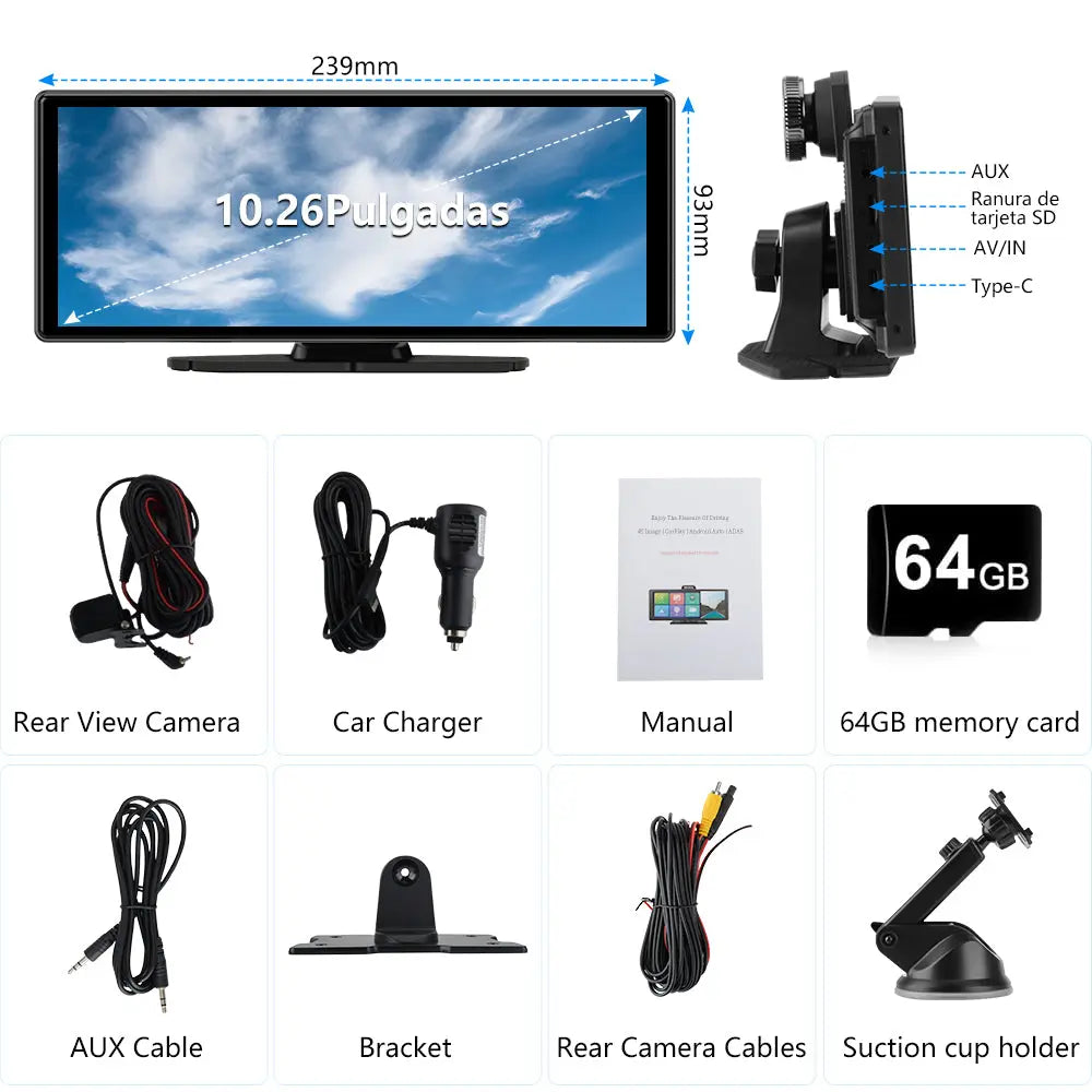 AWESAFE Android 13 10.26’‘ Screen Car Display Compatible with CarPlay and Android Auto,4K Dash Cam Front 1080P Reversing Camera Wireless Connect Radio AWESAFE SHOP