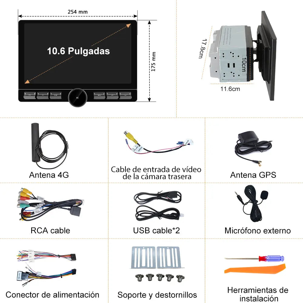 AWESAFE Android 13 10.6" Radio Coche 2 DIN Universal con Pantalla Táctil Inclinable y Giratoria, Autoradio Admite CarPlay/Android Auto Inalámbrico/MirrorLink/WiFi/4G/Bluetooth AWESAFE