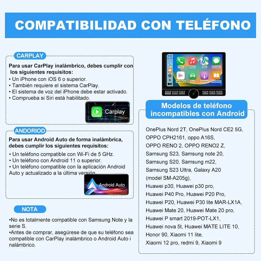 AWESAFE Android 13 2GB+ 32GB 10.6" Radio Coche 1 DIN Universal con Pantalla Táctil Inclinable y Giratoria, Autoradio Admite CarPlay/Android Auto Inalámbrico/MirrorLink/WiFi/4G/Bluetooth AWESAFE