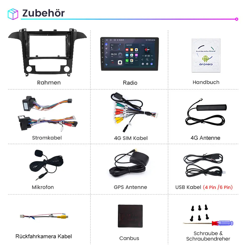 AWESAFE Android 13 Auto Radio Stereo mit 9 Zoll Touchscreen - Bluetooth/GPS/UKW-Radio/CarPlay/Android Auto - Für Ford S-Max 2007-2008 mit Automatik-Klimaanlage AWESAFE SHOP