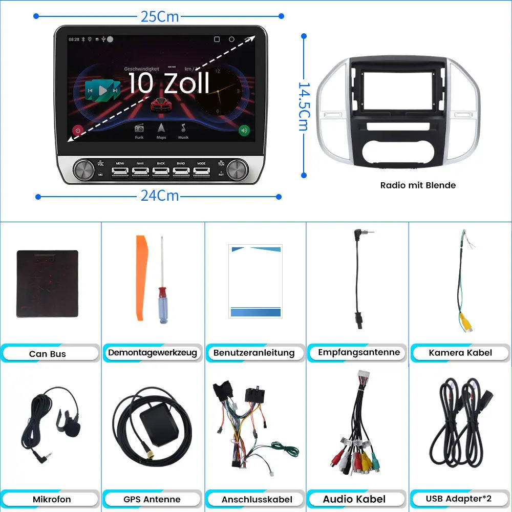 AWESAFE Android 13 Autoradio 10-Zoll Touchscreen 8-Kern 8+128GB für Mercedes-Benz Vito W447 (Baujahr 2014-2020) mit Bluetooth, DSP, Apple CarPlay & Android Auto AWESAFE