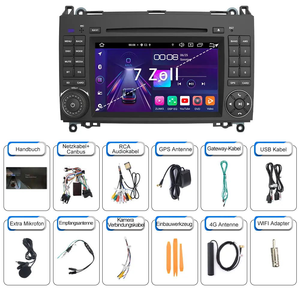 AWESAFE Android 13 Autoradio 7 Zoll 4+64GB mit Bluetooth, FM, CarPlay & Android Auto, für Mercedes-Benz A-Klasse W169/Viano Vito W639/Sprinter/B-Klasse W245 AWESAFE