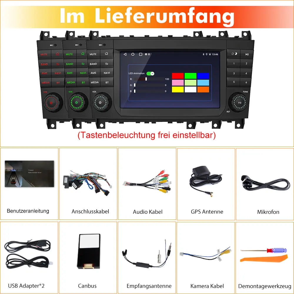 AWESAFE Android 13 Autoradio 7-Zoll Touchscreen 2+32GB für Mercedes-Benz C-Klasse W203/CLC-Klasse W203/CLK-Klasse W209 mit Bluetooth, UKW-Radio, DSP, CarPlay & Android Auto AWESAFE