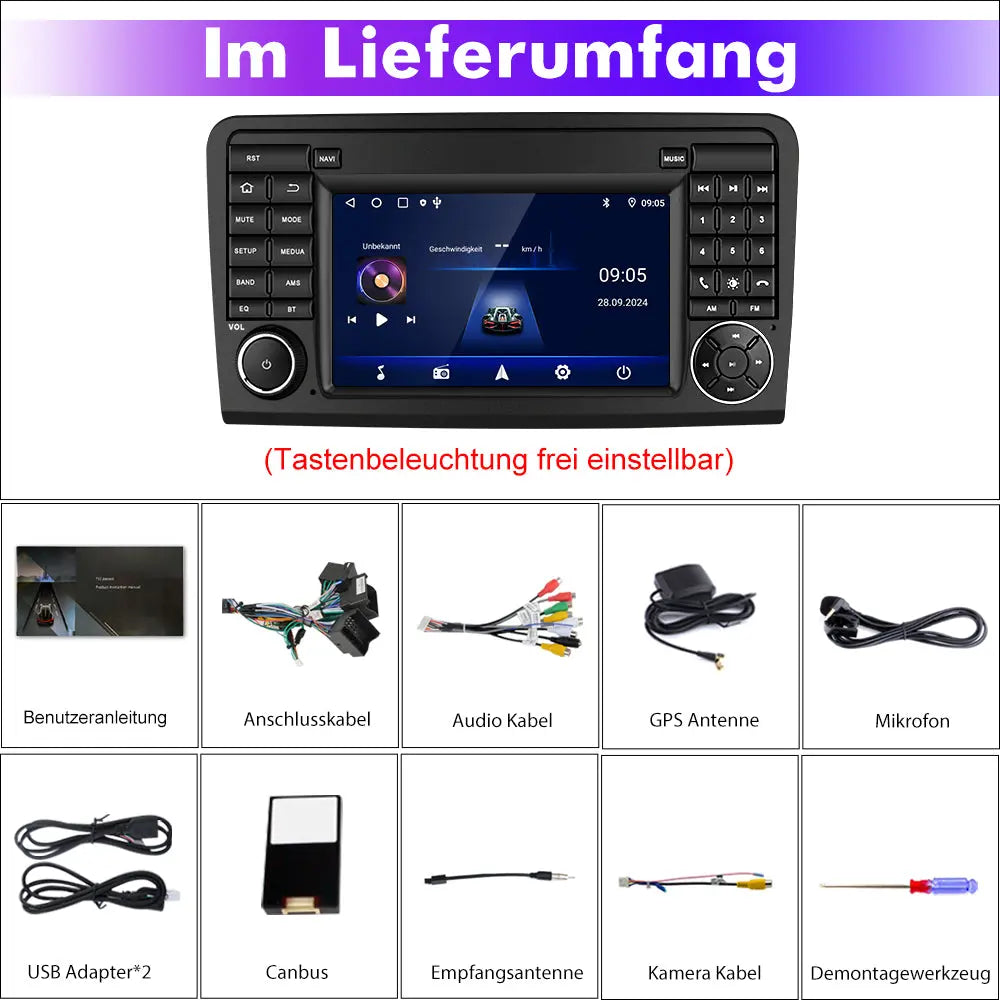 AWESAFE Android 13 Autoradio 7-Zoll Touchscreen 2+32GB mit DAB+ (ohne Modul) für Mercedes-Benz ML-Klasse W164/GL-Klasse X164 (2005-2012) – Bluetooth, DSP, CarPlay & Android Auto AWESAFE