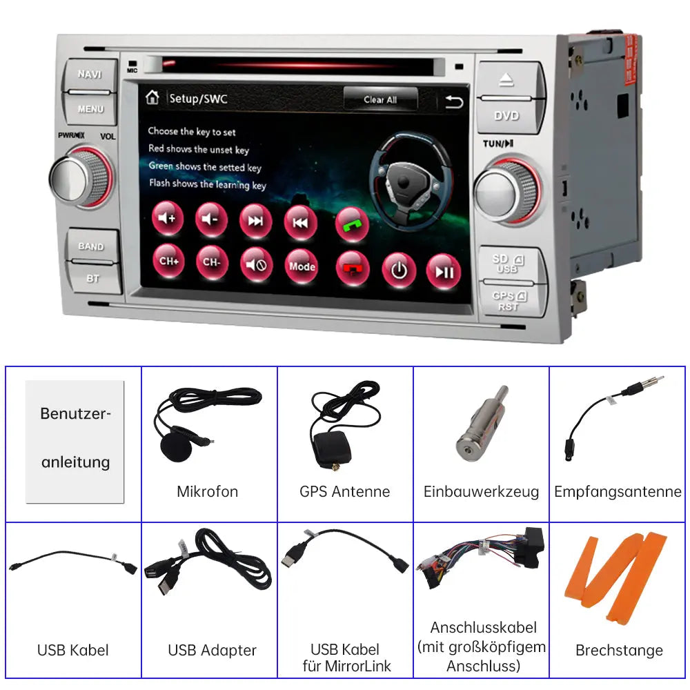 AWESAFE Android 13 Autoradio Stereo 2DIN 7 Zoll mit Bluetooth/GPS/FM & Wireless CarPlay/Android Auto - Für Ford S-MAX/C-MAX/Focus/Connect/Fiesta/Kuga AWESAFE
