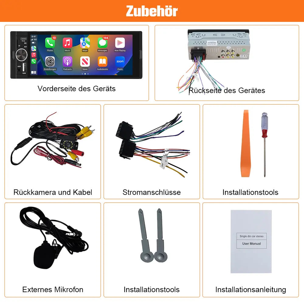 AWESAFE Android 13 Autoradio Stereo MP5 Single-DIN 6,36 Zoll IPS mit SD-Slot, USB-C & Rückfahrkamera - Wireless CarPlay/Android Auto AWESAFE SHOP