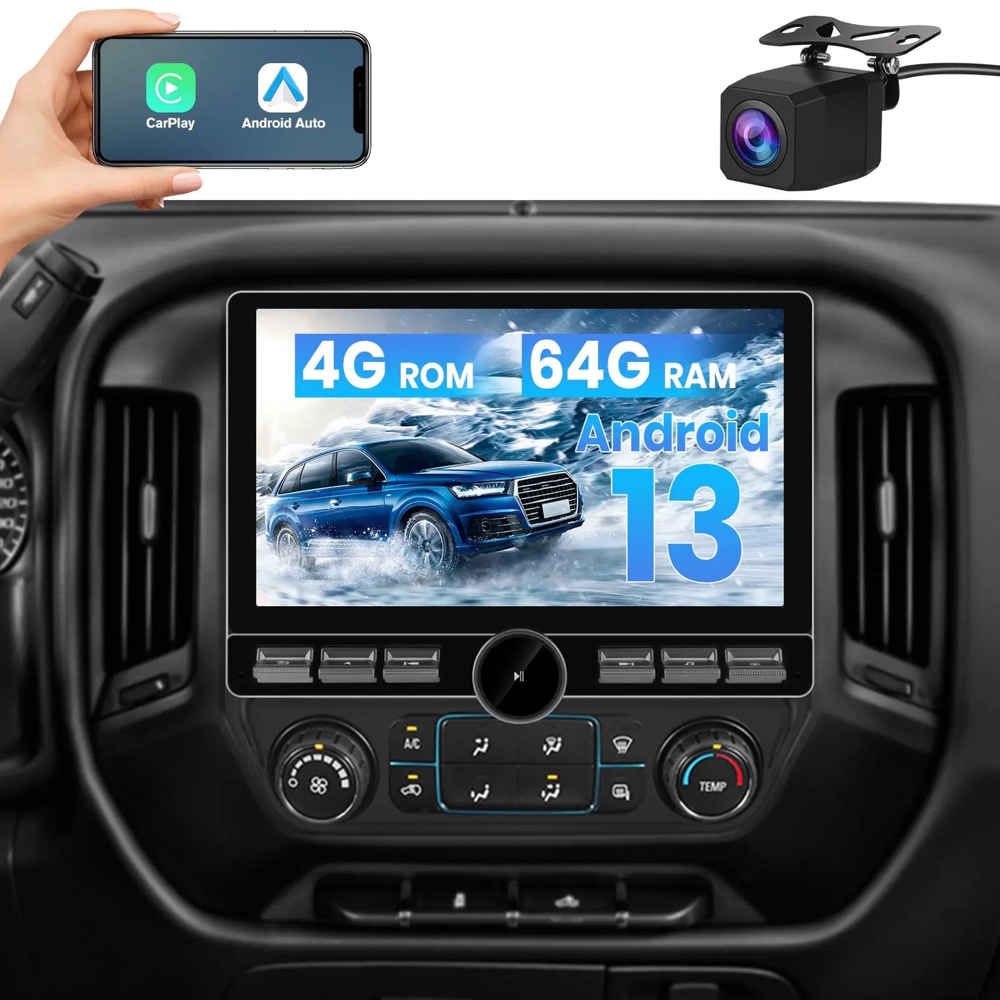 AWESAFE Android 13 Car Radio Stereo for Chevrolet Silverado 2014-2018,13.1 Inch Touchscreen,Qualcomm Chip,4GB+64G, with Backup Camera, Single Knob,Supports Bluetooth 5.0,4G,Wireless CarPlay & Android Auto AWESAFE