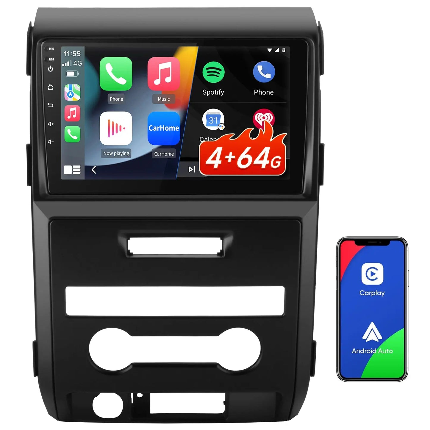 AWESAFE Android 13 Car Radio Stereo for Ford F150 2009-2012(Low-End Version)Manual AC with Built-in Wireless Apple CarPlay & Android Auto AWESAFE