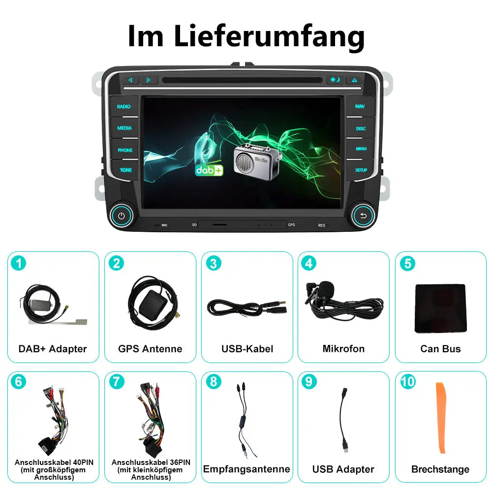 AWESAFE Android Autoradio 2DIN mit Bluetooth, CD/DVD-Player für Volkswagen Golf, Seat und Skoda AWESAFE