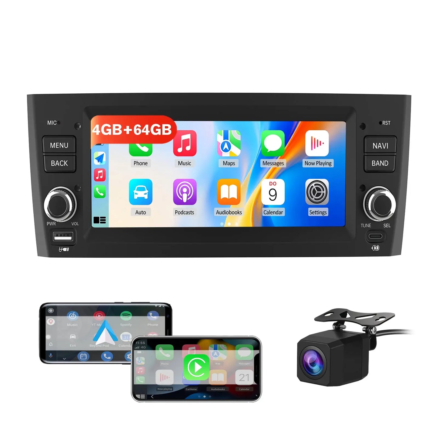 AWESAFE Autoradio 1 DIN per Fiat Grande Punto (2005-2012) 6,86" Android 15 Car Radio con Bluetooth Wireless CarPlay Android Auto WIFI GPS FM RDS Comandi al volante Telecamera posteriore (2GB+64GB) AWESAFE