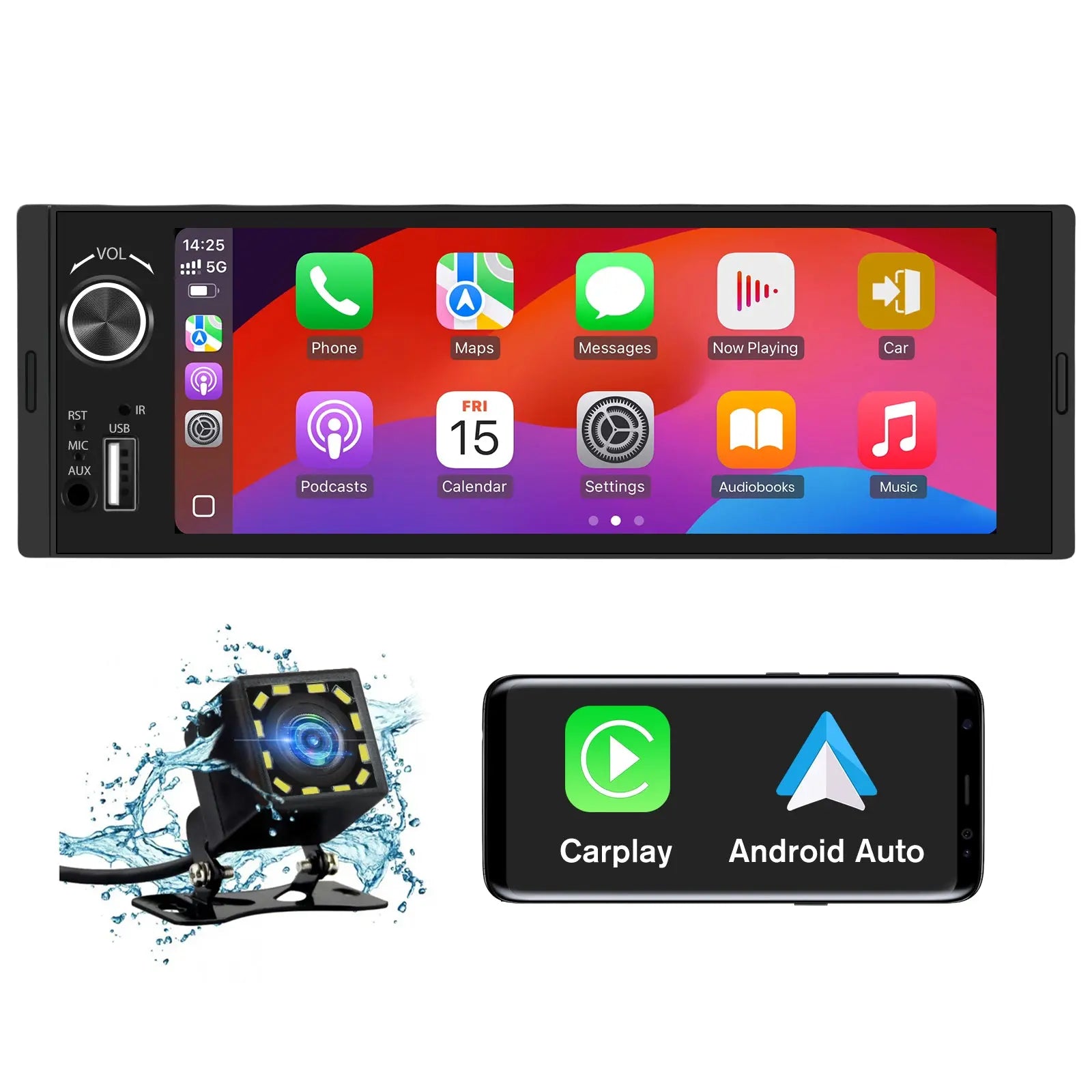 Poste Radio Autoradio 1 Din Hodozzy Avec Apple CarPlay & Android Auto - Écran 7 Pouces Caméra