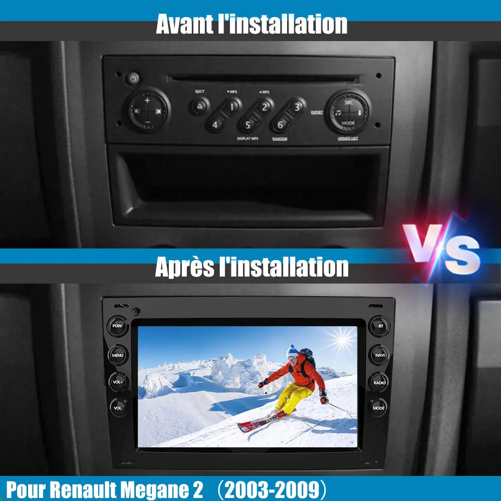 AWESAFE Autoradio 7 pouces Android 13 4G 6+128 Go avec Bluetooth/DSP/GPS/Android Auto & CarPlay sans fil - pour Renault Megane 2 AWESAFE