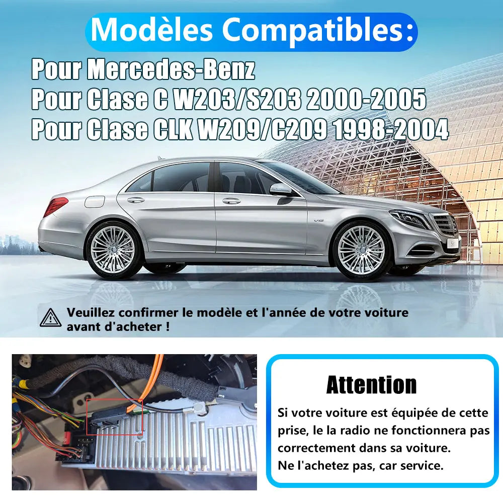 AWESAFE Autoradio 7 pouces Android 13 6+128 Go avec Bluetooth/DSP/GPS/Android Auto & CarPlay sans fil - pour Pour Mercedes-Benz Clase C W203/S203 & Clase CLK W209/C209 AWESAFE