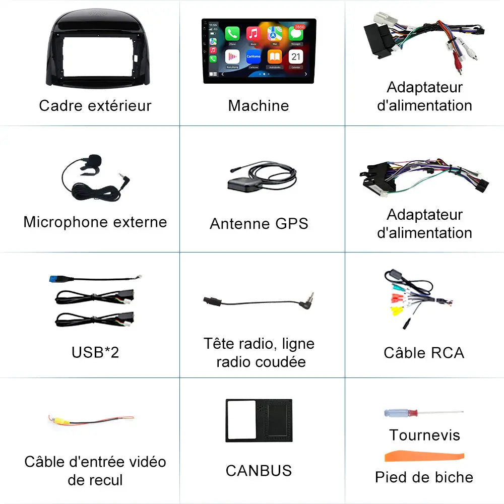 AWESAFE Autoradio 9 pouces Android 13 2+64 Go, Bluetooth, GPS, Android Auto et CarPlay sans fil pour Renault Koleos 2008-2016 AWESAFE