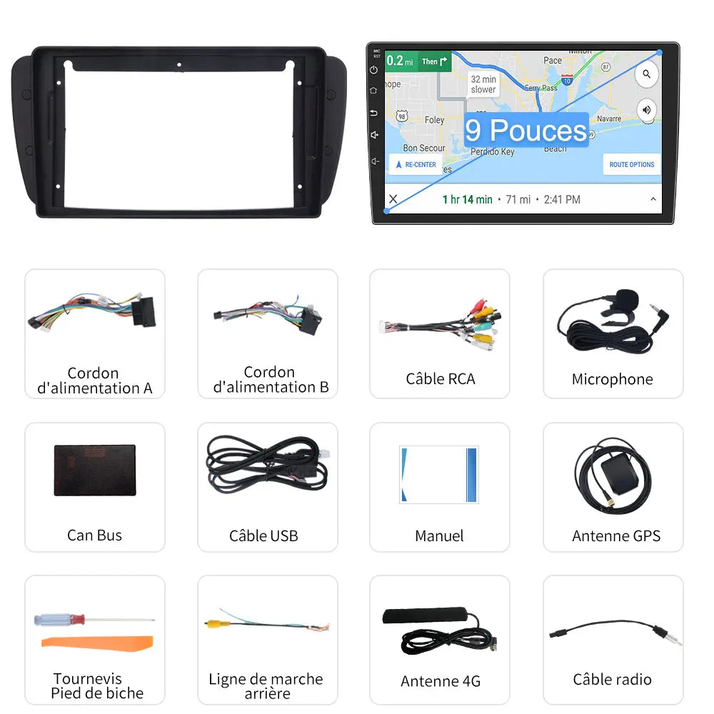 AWESAFE Autoradio 9 pouces Android 13 - 4G 4+64 Go avec Bluetooth/DSP - Android Auto & CarPlay sans fil - pour Seat Ibiza (2009-2013) AWESAFE SHOP