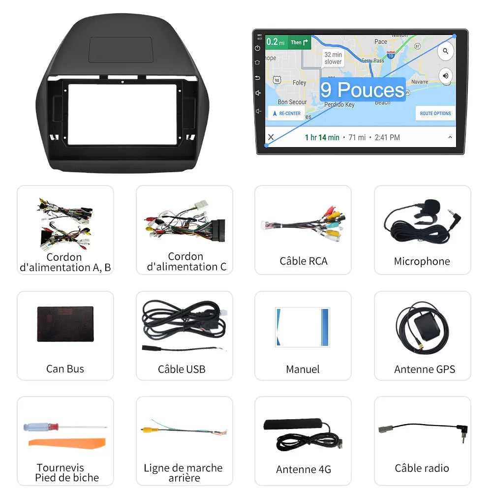 AWESAFE Autoradio 9 pouces Android 13 - 4G 4+64 Go avec Bluetooth/DSP/GPS - Android Auto & CarPlay sans fil - pour Hyundai Tucson 2 ix35(2011-2014) AWESAFE