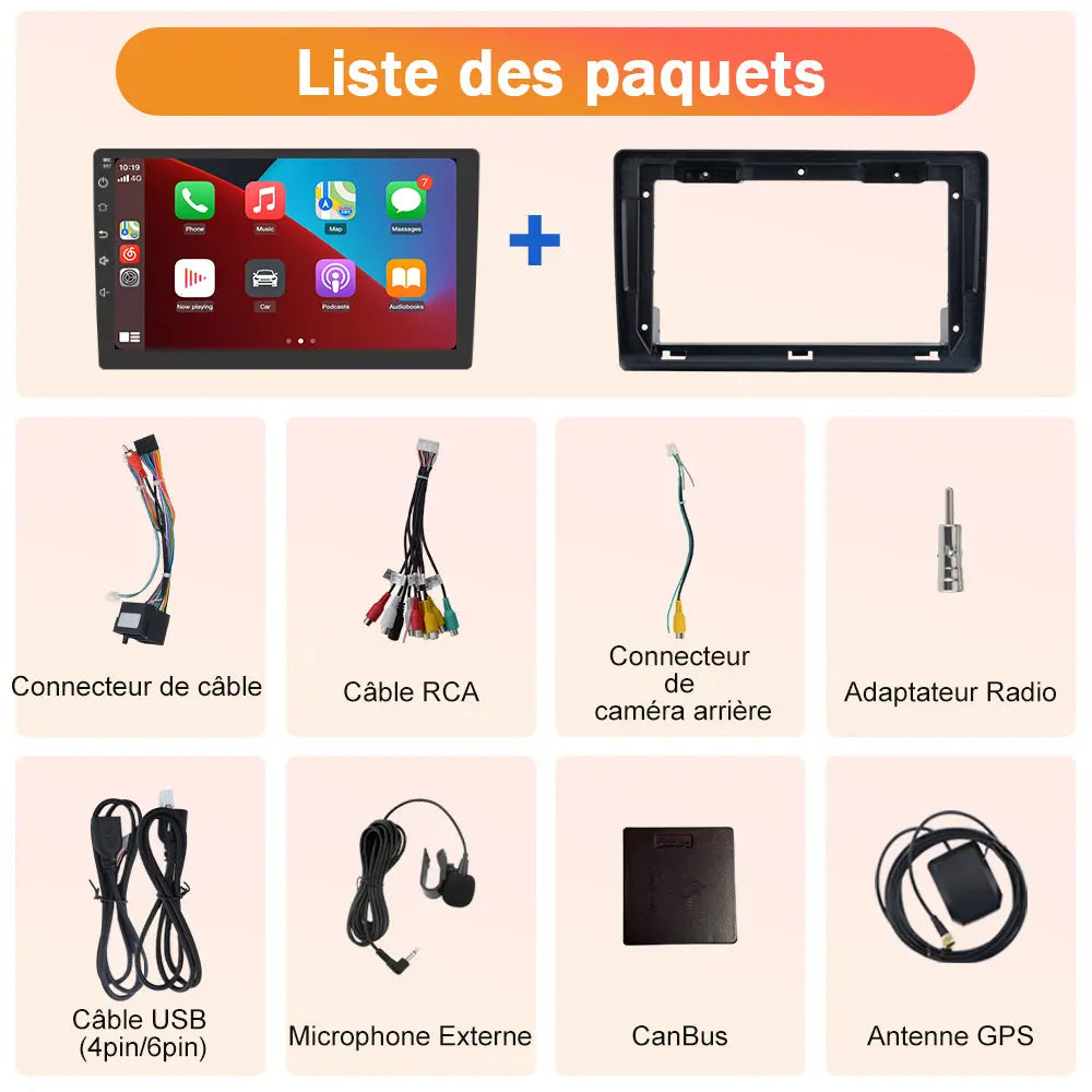 AWESAFE Autoradio Android 9 pouces, 2 Go + 64 Go, pour Fiat Ducato (2006-2013) avec Bluetooth, GPS, Android Auto et Carplay sans fil AWESAFE