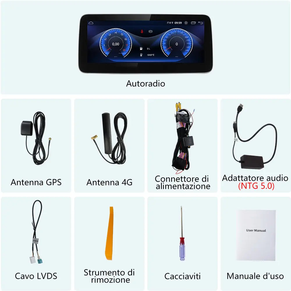AWESAFE Autoradio Android con Chipset Qualcomm 8 Core 4+64GB - Touchscreen 10,25 Pollici - Per Benz GLA/Class A 2016-2018(NTG5.0) - GPS/Bluetooth/DSP/4G con CarPlay Wireless e Android Auto AWESAFE