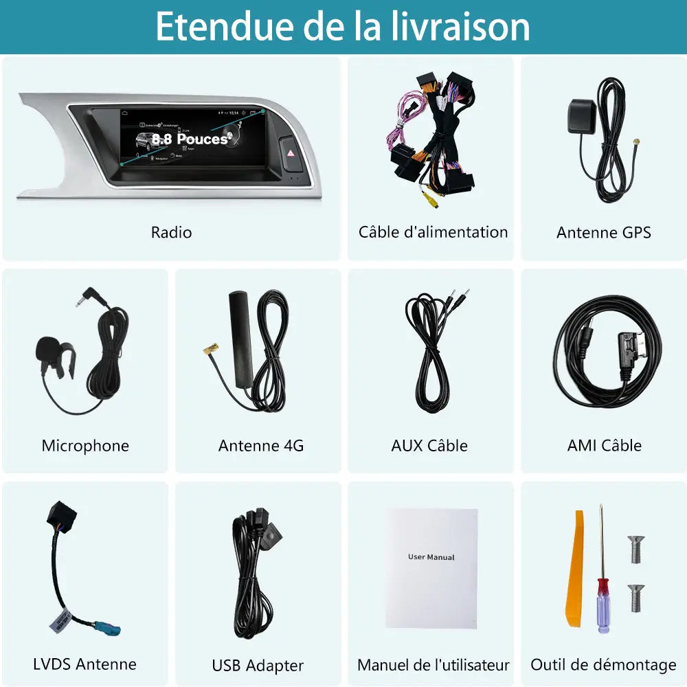 AWESAFE Autoradio Pour Audi A5 2009-2016 -8.8 Pouces 4G,4+64GB Android 13 avec Bluetooth/sans fil Android Auto & CarPlay/Mirrorlink/Navigation-Version haut de gamme AWESAFE