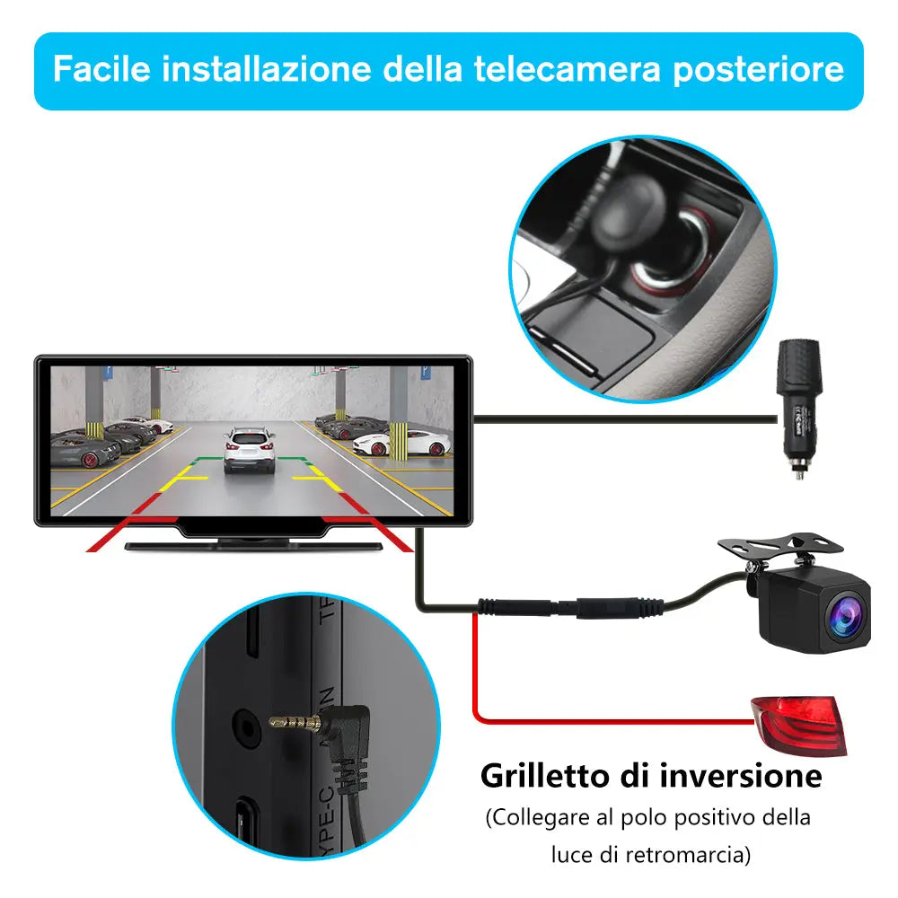 AWESAFE Autoradio Wireless CarPlay e Android Auto, Schermo 10,26 Pollici Touchscreen,4K Dashcam Anteriore e 1080P Posteriore Bluetooth con Navigatore GPS, Mirror Link, Assistente Vocale, AUX, FM AWESAFE