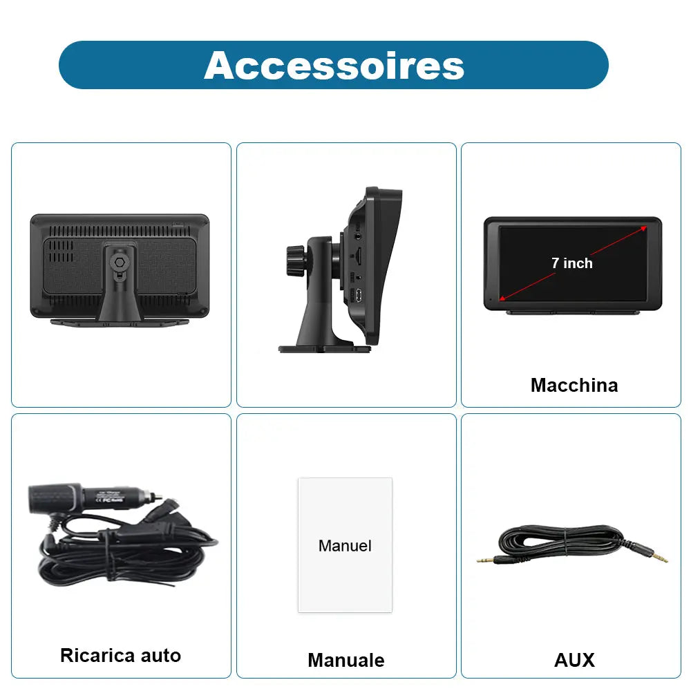 AWESAFE Autoradio Wireless CarPlay e Android Auto, Schermo 7 Pollici Touchscreen Car Play per Auto Display Radio Bluetooth con Navigatore GPS, Mirror Link, Assistente Vocale, AUX, FM AWESAFE