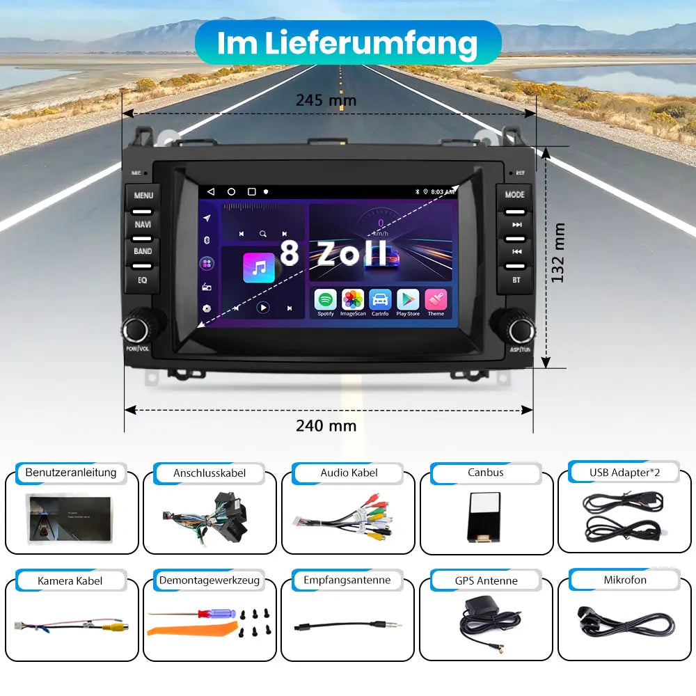 AWESAFE Autoradio für Mercedes Benz A Klasse W169 B Klasse W245 Viano Vito W639 Sprinter, Android 12 System, 8 Zoll Touchscreen, 2G+32G, mit Navigation Carplay Android Auto Bluetooth WiFi AWESAFE