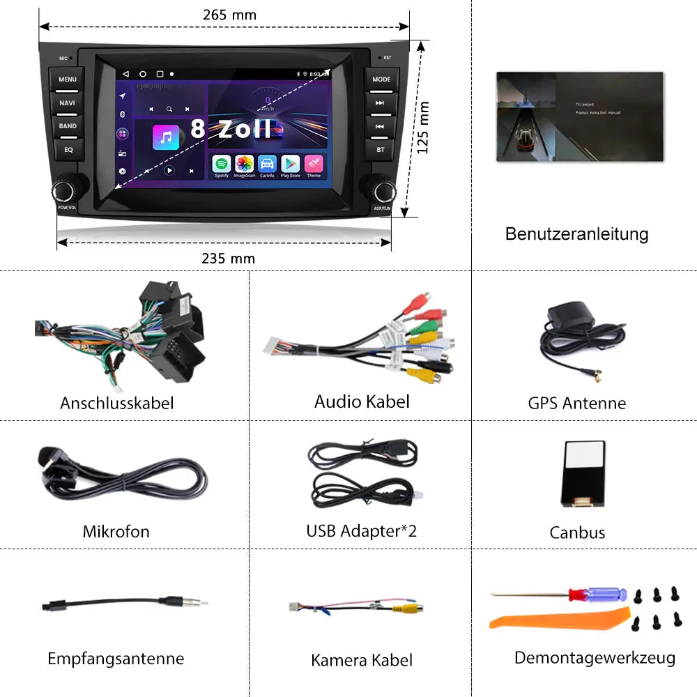 AWESAFE Autoradio für Mercedes Benz E Klasse W211 CLS W219, 2G+32G, Android 12 System, 8 Zoll Touchscreen, mit Navigation Carplay Android Auto Bluetooth MirrorLink WiFi AWESAFE