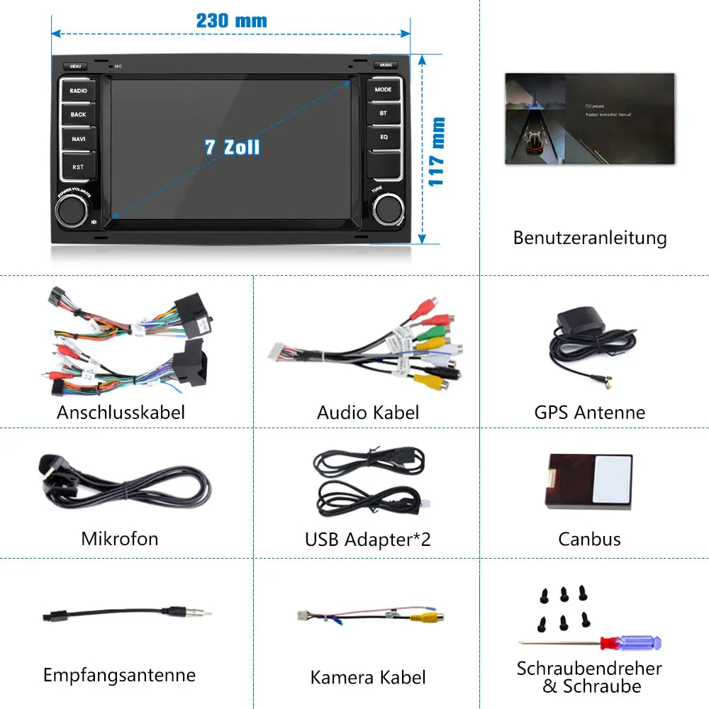 AWESAFE Autoradio für VW Touareg Transporter T5 Multivan, Android 12 System, 7 Zoll Touchscreen, 2+32G, Unterstützt Navigation Carplay Android Auto Bluetooth WiFi AWESAFE