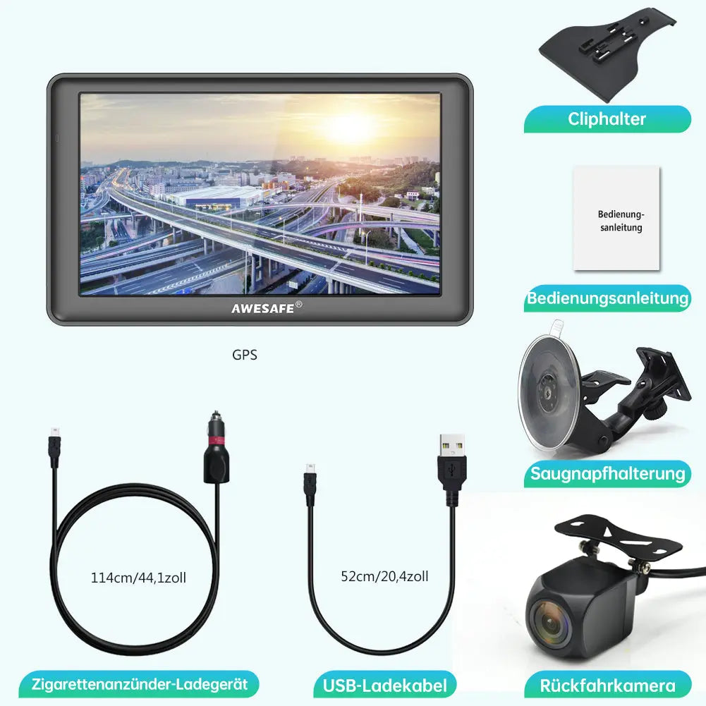 AWESAFE Bluetooth Navigation mit Rückfahrkamera für Auto LKW 7 Zoll Navigationsgeräte, 2023 Europa Karten Lebenslang Kostenloses Kartenupdate AWESAFE