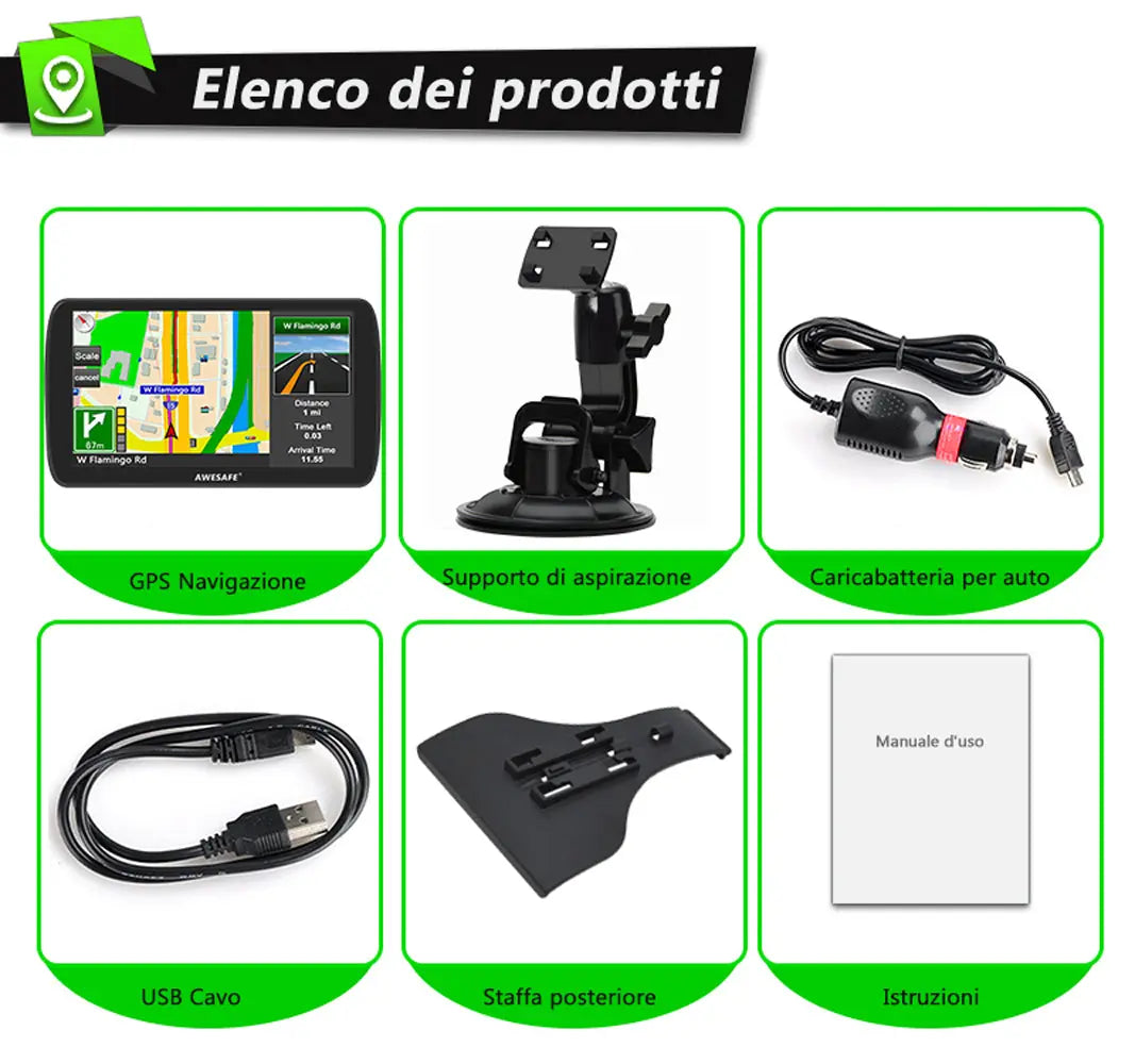 AWESAFE Bluetooth Navigatore Camion Camper 9 Pollici 2023 GPS Navigatore Satellitare Auto Autobus Taxi, Avviso Traffico Vocale, Limite di Velocità, Aggiornamenti gratuiti delle mappe a vita AWESAFE