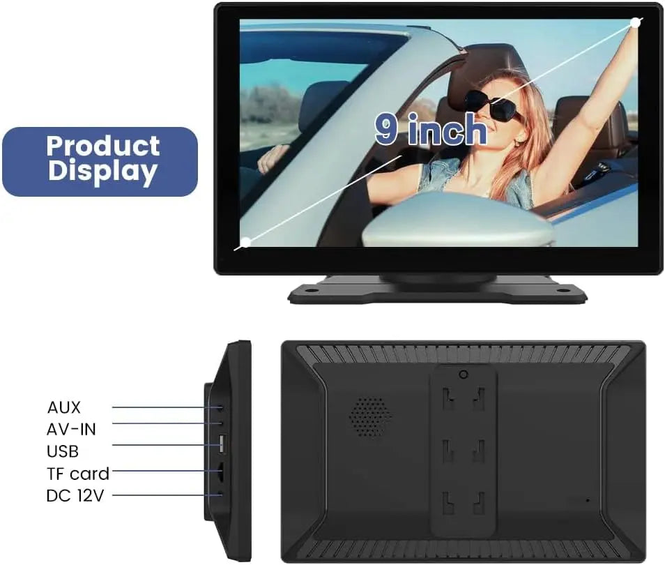 AWESAFE Car Audio Navigation 9 inch Portable car Audio Carplay iOS/Android Auto WiFi Bluetooth Hands Free Calling FM Radio BT Music Video Online Map Wired/Wireless Easy to Install Suction Cup/Regular Stand AWESAFE