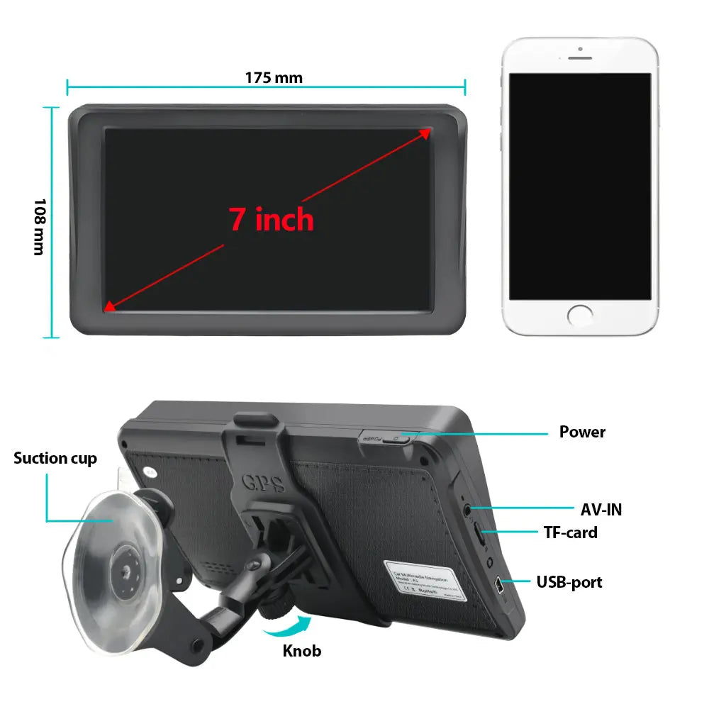 AWESAFE Car GPS 7 Inch Touch Screen FM Radio European Maps Free Annual Updates AWESAFE